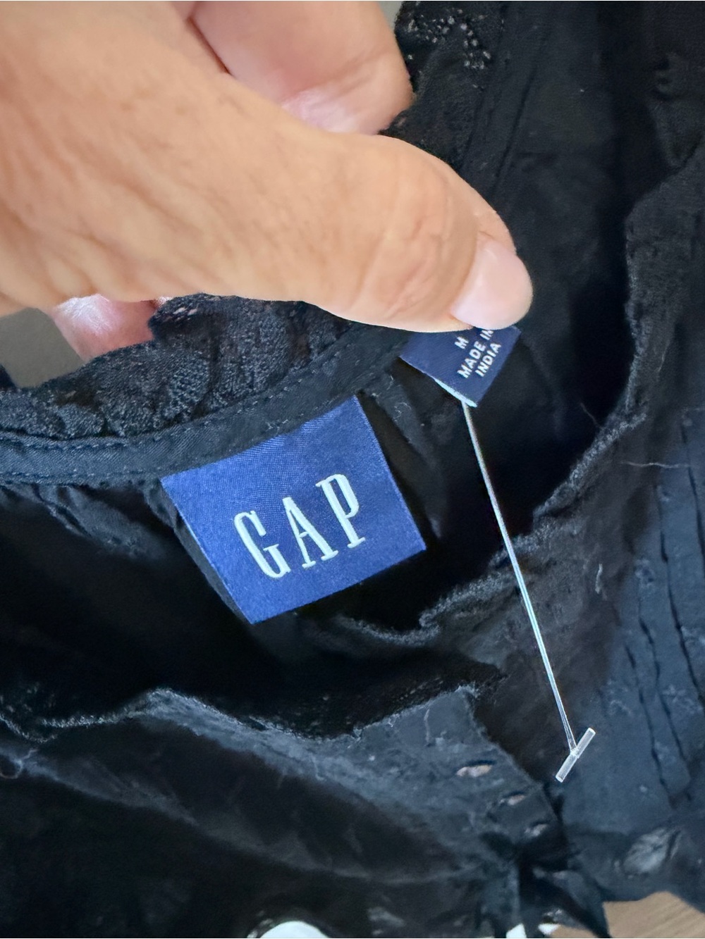 GAP Black Lace-Trim Button Front Peplum Top - Picture 4 of 7